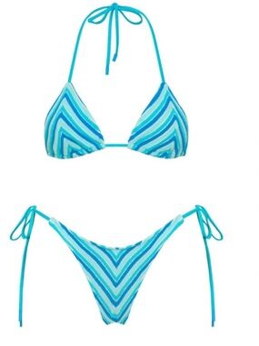 triangl swimwear Blue & Aqua Striped Triangle Bikini